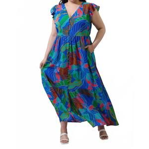 NEW SUGARLIPS malton tropical evianna button down flutter maxi dress curve in co